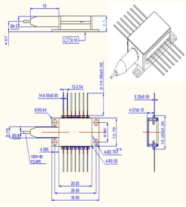 1626nmDFB蝶形激光器外形尺寸