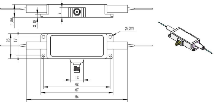光纖耦合聲光調(diào)制器1550nm 100mpm外形尺寸